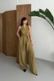 Women's Halter Neck Atlas Fabric Sleeveless Jumpsuit with Tie-Up Detail - 3