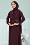 Plum Shoulder Shawl Detailed Chain Belted Dress - 2