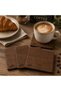 Set of 4 Wooden Coasters with Coffee Writing, Walnut Color, Laser Engraved, 4mm Natural Wood - 3