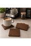 Set of 4 Wooden Coasters with Coffee Writing, Walnut Color, Laser Engraved, 4mm Natural Wood - 2