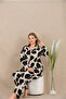 Plus size black and white heart print button-down long sleeve viscose pajama set