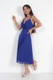 Women's Rope Strap Double Breasted Collar Lined Chiffon Flared Midi Dress - 3