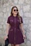 Women's short sleeve collared front zippered and pocketed short modal dress