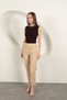 Women's Beige Trousers Modal Fabric High Waist Elastic Waist Double Leg Ankle Length - 4