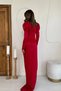 Women's Red Dress with Cupped Heart Collar, Slit, Long Sleeves, Maxi, for Special Occasions - 5