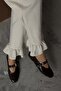 Women's Beige Ruffle Cuffed Elastic Waist Wide Leg Woven Trousers with Pockets - 7