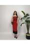 Women's White - White Strap Midi Bodycon Dress with Contrast Color Block, Bow, and Stone Accessories - 3