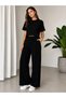 Black Women's Stoned Tracksuit Bottom and Top Two-Piece Set