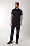 Men's Regular Fit Logo Label Flexible Cotton Short Sleeve Navy Blue Polo Collar T-Shirt - 2