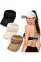 3-Piece Women's Sun Hat Set - Wide Brim Quick-Drying UV Protection Ponytail Cap - Beige, Black, Brown
