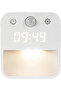 LED night light with clock, human body sensor, white/warm light, dimmable, plug-in, and light sensor; suitable for stairs and bedrooms.