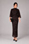 Women's Brown Flock Print Maxi Dress with Self-Cape and Glitter Details