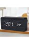Wooden LED Alarm Clock Black Brown MDF PVC Temperature Humidity Display Auto Time Correction Brightness Bedside Decor 12/24H Weekend