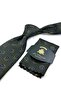 Green Navy Blue Motif Pattern Classic Tie with Handkerchief Kk13980 - 2