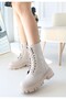 Neole Beige Leather Laced Boots