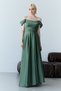 Khaki Boat Neck Draped Slit Long Evening Dress