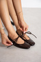 Lizza Shiny Square-Toe Shoes with Stitched Front and Ankle Strap, Elegant and Comfortable Daily Ballet Flats