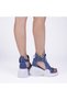 Women's Denim Sandals with Leather Detail and Buckle, Orthopedic Design