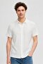 Men Regular Fit Textured Short Sleeve Casual Shirt, Off White