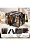 Unisex Double-Layer Toiletry Bag Large Transparent Travel Bag Thickened PVC Waterproof Cosmetic Case Handle Zipper Black - 3