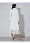 Off White Lace Trim Shirt Maxi Dress - 5