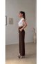 Women's Brown Lycra Button Detailed Pleated Palazzo Pants High Waist Scuba Crepe Wide Leg Trousers(Promotional Price) - 5