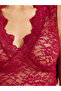 Burgundy V Neck Lace Fitted Slip with Brief - 4