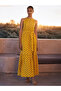 Yellow with Purple Polka Dot Sleeveless Tiered Maxi Dress