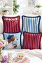 Amore Mio Written and Dog Figured Striped Retro 4-Piece Fringed-Tasseled Throw Pillow Cover Set