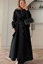 Women's Black Gold Button Detailed Wrap Hijab Dress Nms091