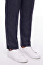 Women's Light Navy Blue Winter High-Waisted Trousers with Stone Detail on the Cuffs and Waist - 3