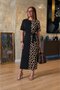 Women's Short Sleeve Crew Neck Long Viscose Dress with Leopard Detail on One Side