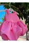 Girl's Appliqued Floral Detailed Pink Balloon Evening Dress - 7