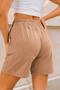 Women's Pocketed Elastic Waist Adjustable Lace-Up Loose Cut Lycra Stretchy Comfortable Above Knee Brown Bermuda Shorts - 4