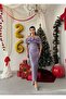 Women's Lilac Strapless Sequined Ruffle Detailed Boat Neck Midi Evening Dress - 6
