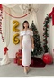 Women's White Strapless Sequined Ruffle Detailed Boat Neck Midi Evening Dress - 6