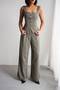 Women's Khaki Stone Button Detailed Corset Vest Double Suit Nh265844