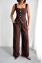 Women's Bitter Brown Stone Button Detailed Corset Vest Double Set Nh265844