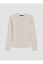Beige Crew Neck Women's Ribbed Bodysuit