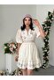 Women's Blue Mini Dress Floral Print Ruffle Collar Balloon Sleeves - 5