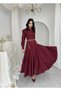 Women's Burgundy Poplin Shirt Collar Long Sleeve Buttoned Cover Detailed Midi Dress - 4