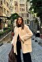Women's Camel Fur Plush Coat with Buttoned Pocket Detail and Notch Collar, Short Winter Style