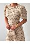 Women's Coffee Midi Dress Crew Neck Floral Pattern Balloon Sleeve A-Line - 3