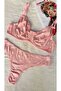 Women's C Cup Supported Gathering Cotton Bra and Panties Set 100% Cotton Ribbed - 3
