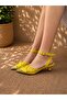 Ri̇na Yellow Lace 3 cm Heel Shoes with Pointed Toe and Straps - 2