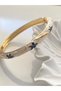 Steel Bracelet - Black Flowers and Cream Mineral Yellow Vine Pattern Clamp Bracelet - 5