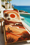 Retro Sunset Palm Tree and Ocean Wave Pattern 70X150 Beach Towel - Cotton Bath Towel - 5