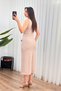 Women's Beige Belted Buttoned Sleeveless Midi Dress with Slit and Pocket Detail - 5
