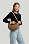 Women's Dark Tan Color Quilted Fabric Crossbody Shoulder Bag - 5