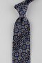 Navy Blue Motif Patterned Italian Silk Pleated Tie Est214 - 3